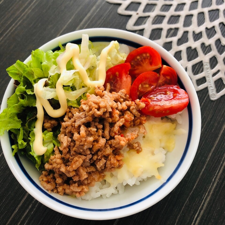 【火不要で100円以下丼】チーズご飯のタコス丼